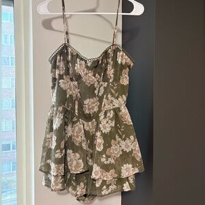 Floral Green Spaghetti Strap Romper